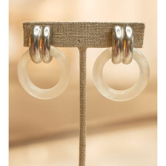 YSL Yves Saint Laurent Lucite Hoop Clip-On Earrings Vintage 1.25" 70s 80s - Picture 1 of 11